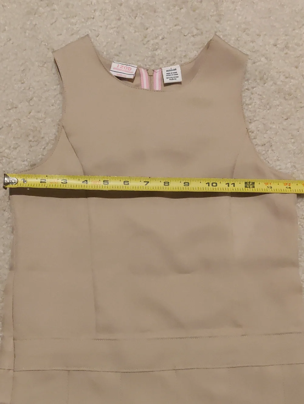 New!Izod Girls Sleeveless Pleated School Dress in Beige Uniform Y2K Cottagecore